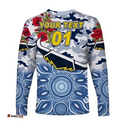 Custom Personalised North Queensland Cowboys ANZAC Long Sleeve T-shirt Indigenous White