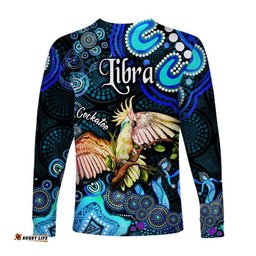 Australian Astrology Long Sleeve T-shirt Libra Cockatoo Glider Zodiac Aboriginal Blue