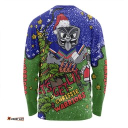 New Zealand Warriors Christmas Custom Long Sleeve T-shirt - Let's Get Lit Chrisse Pressie Long Sleeve T-shirt