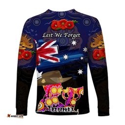 Australia Aboriginal ANZAC Long Sleeve T-shirt Remembrance Navy