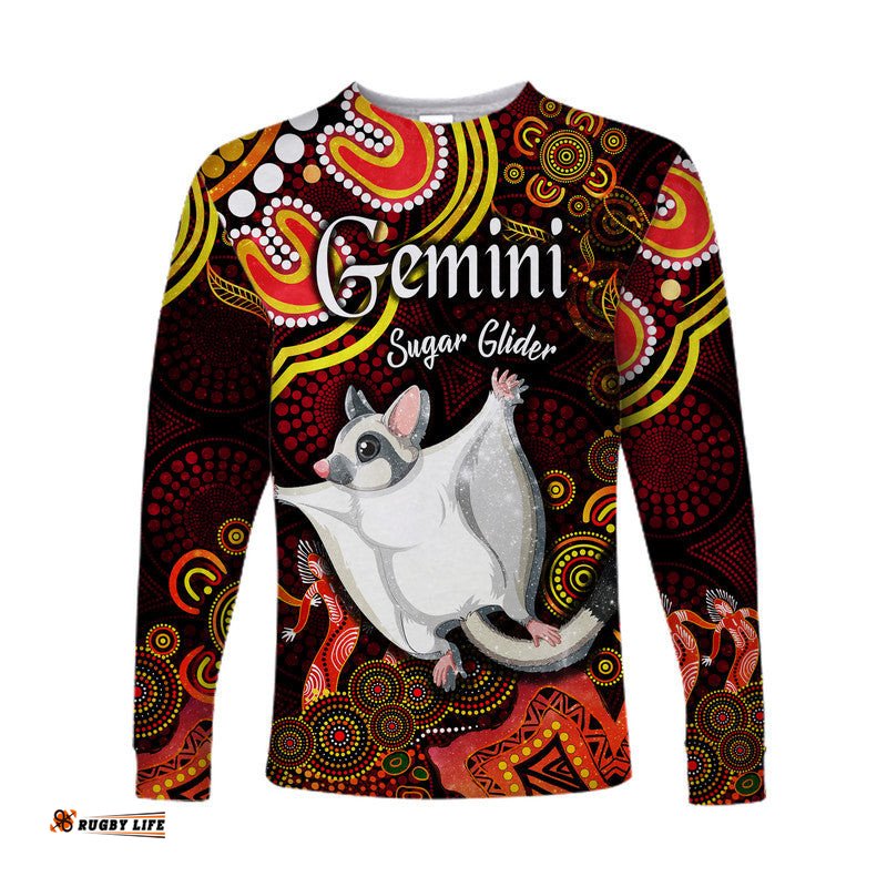 Custom Personalised Australian Astrology Long Sleeve T-shirt Gemini Sugar Glider Zodiac Aboriginal Red