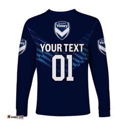 Custom Personalised Melbourne Victory Big V Long Sleeve T-shirt Soccer Club Original Style Blue