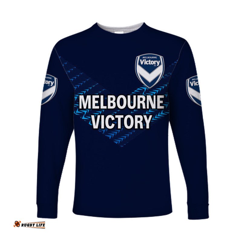 Custom Personalised Melbourne Victory Big V Long Sleeve T-shirt Soccer Club Original Style Blue