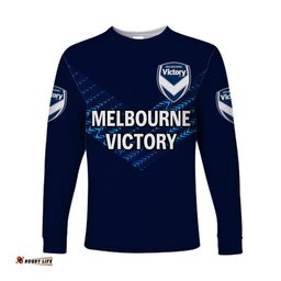 Custom Personalised Melbourne Victory Big V Long Sleeve T-shirt Soccer Club Original Style Blue