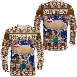 Custom Personalised Australian Emu Christmas With Aboriginal Dot Painting Style Long Sleeve T-shirt