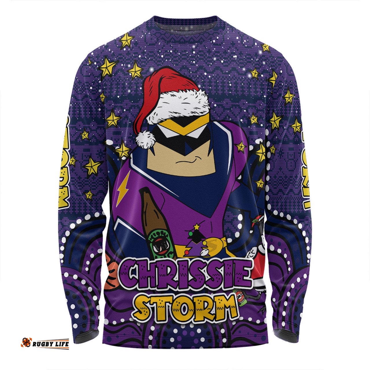 Melbourne Storm Christmas Custom Long Sleeve T-shirt - Christmas Knit Patterns Vintage Jersey Ugly Long Sleeve T-shirt