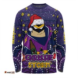 Melbourne Storm Christmas Custom Long Sleeve T-shirt - Christmas Knit Patterns Vintage Jersey Ugly Long Sleeve T-shirt
