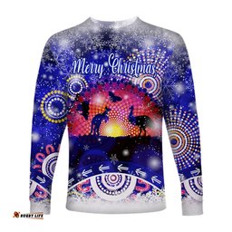 Australian Indigenous Flag Christmas Long Sleeve T-shirt Original Style Blue