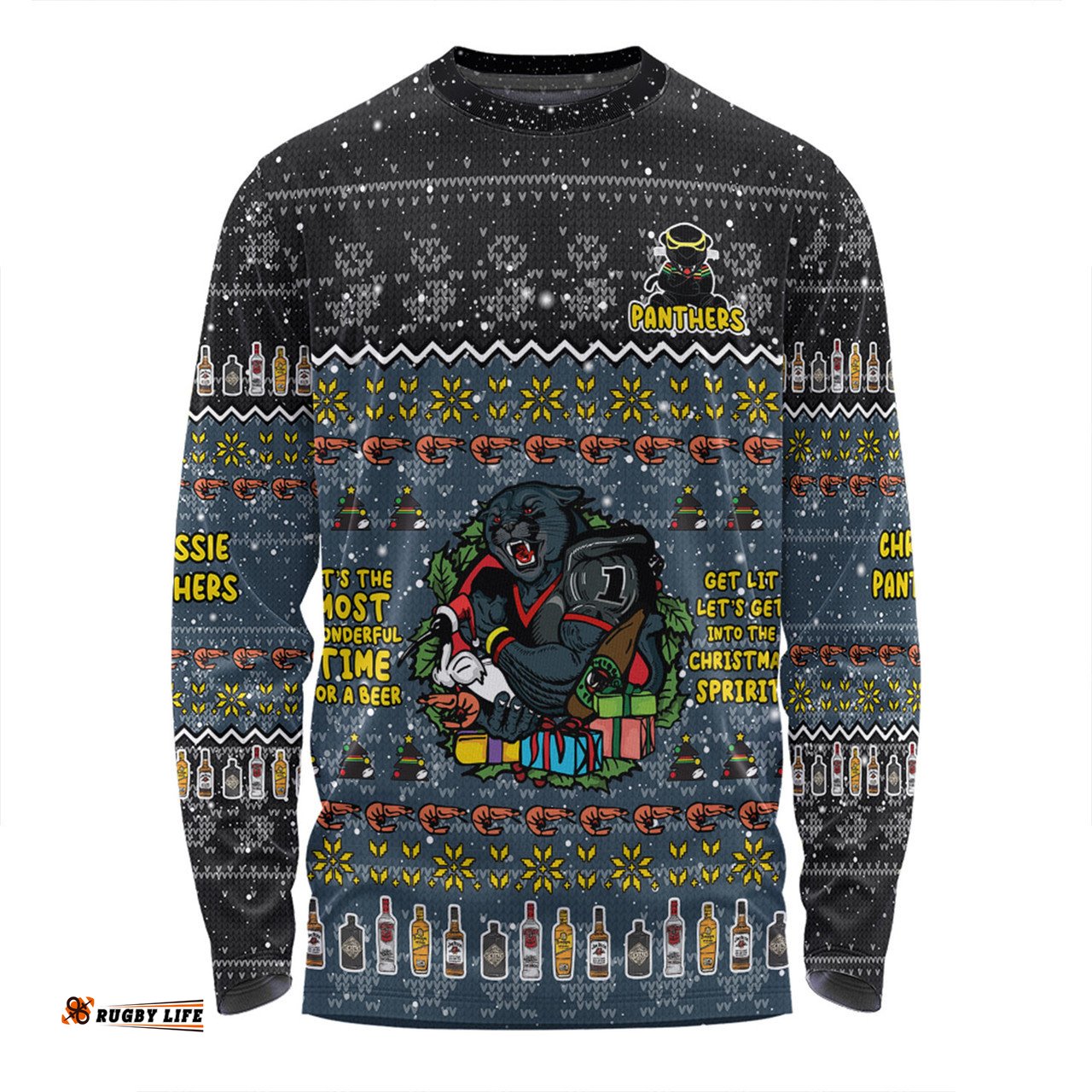 Penrith Panthers Christmas Custom Long Sleeve T-shirt - Chrissie Spirit Black Long Sleeve T-shirt