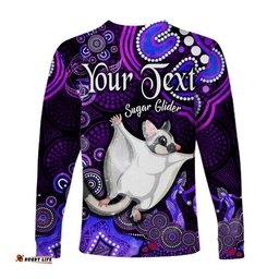 Custom Personalised Australian Astrology Long Sleeve T-shirt Gemini Sugar Glider Zodiac Aboriginal Purple