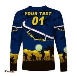 Custom Personalised North Queensland Cowboys ANZAC Long Sleeve T-shirt Simple Style Blue