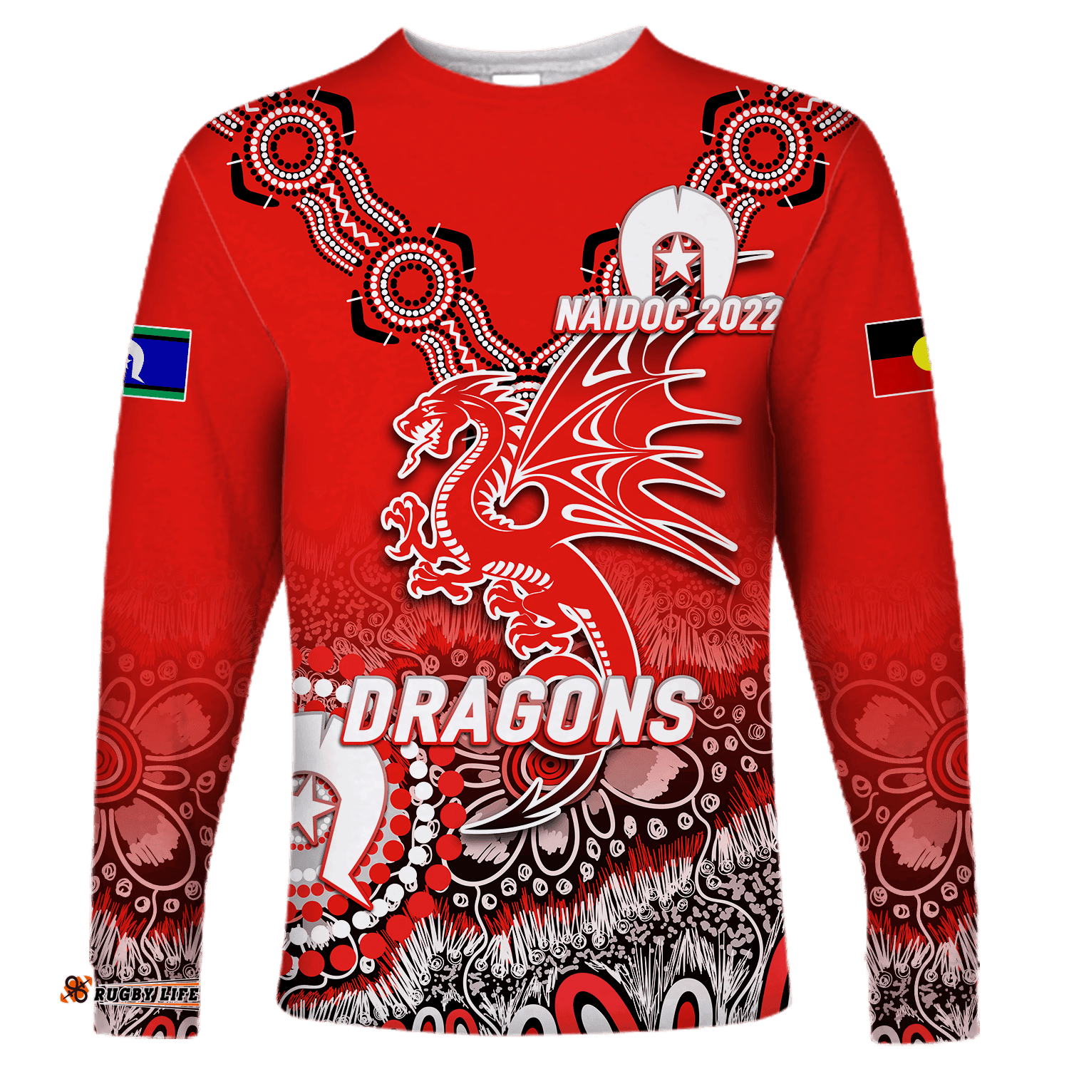 Custom Personalised Dragons Rugby NAIDOC Aboriginal Long Sleeve T-shirt