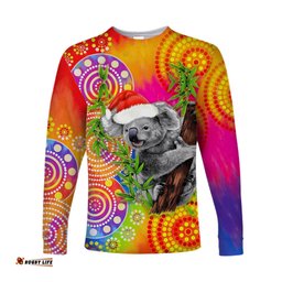 Custom Personalised Australia Koala Aboriginal Long Sleeve T-shirt Rainbow Tie Dye Merry Christmas