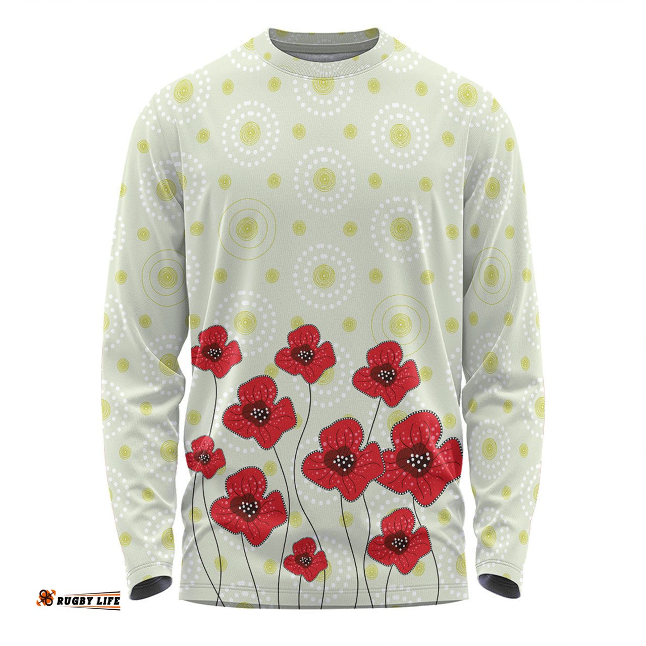 Australia Aboriginal Long Sleeve T-shirt - Poppy Flowers Background In Aboriginal Dot Art Style Long Sleeve T-shirt