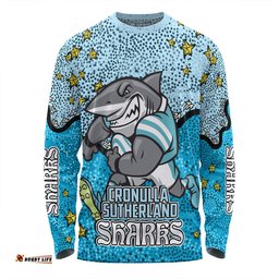 Cronulla-Sutherland Sharks Custom Long Sleeve T-shirt - Team With Dot And Star Patterns For Tough Fan Long Sleeve T-shirt
