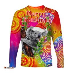Australia Koala Aboriginal Long Sleeve T-shirt Rainbow Tie Dye Merry Christmas