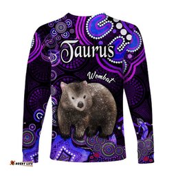 Australian Astrology Long Sleeve T-shirt Taurus Wombat Zodiac Aboriginal Purple