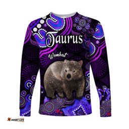 Australian Astrology Long Sleeve T-shirt Taurus Wombat Zodiac Aboriginal Purple