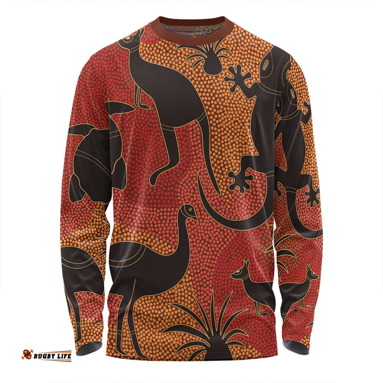 Australia Aboriginal Long Sleeve T-shirt - Aboriginal Dot Art With Animals Long Sleeve T-shirt