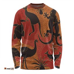 Australia Aboriginal Long Sleeve T-shirt - Aboriginal Dot Art With Animals Long Sleeve T-shirt