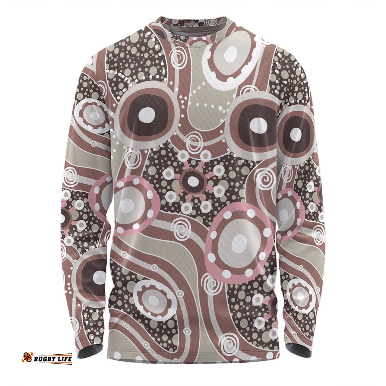 Australia Aboriginal Long Sleeve T-shirt - Brown Aboriginal Dot Art Inspired Long Sleeve T-shirt