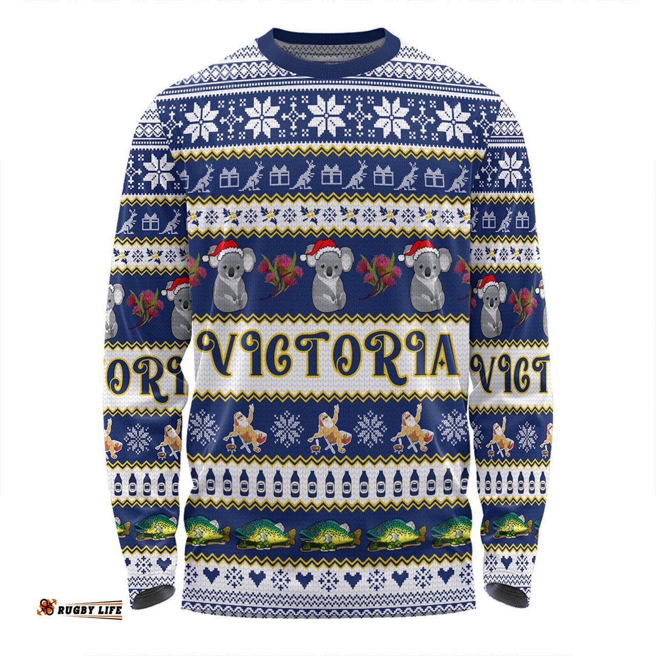 Victoria Big Things Christmas Custom Long Sleeve T-shirt - Giant Koala And Murray Cod Long Sleeve T-shirt