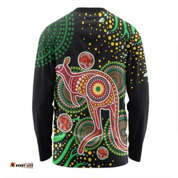 Australia Kangaroo Aboriginal Custom Long Sleeve T-shirt - Aboriginal Plant With Kangaroo Colorful Art Long Sleeve T-shirt