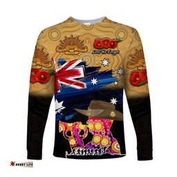 Australia Aboriginal ANZAC Long Sleeve T-shirt Remembrance Gold