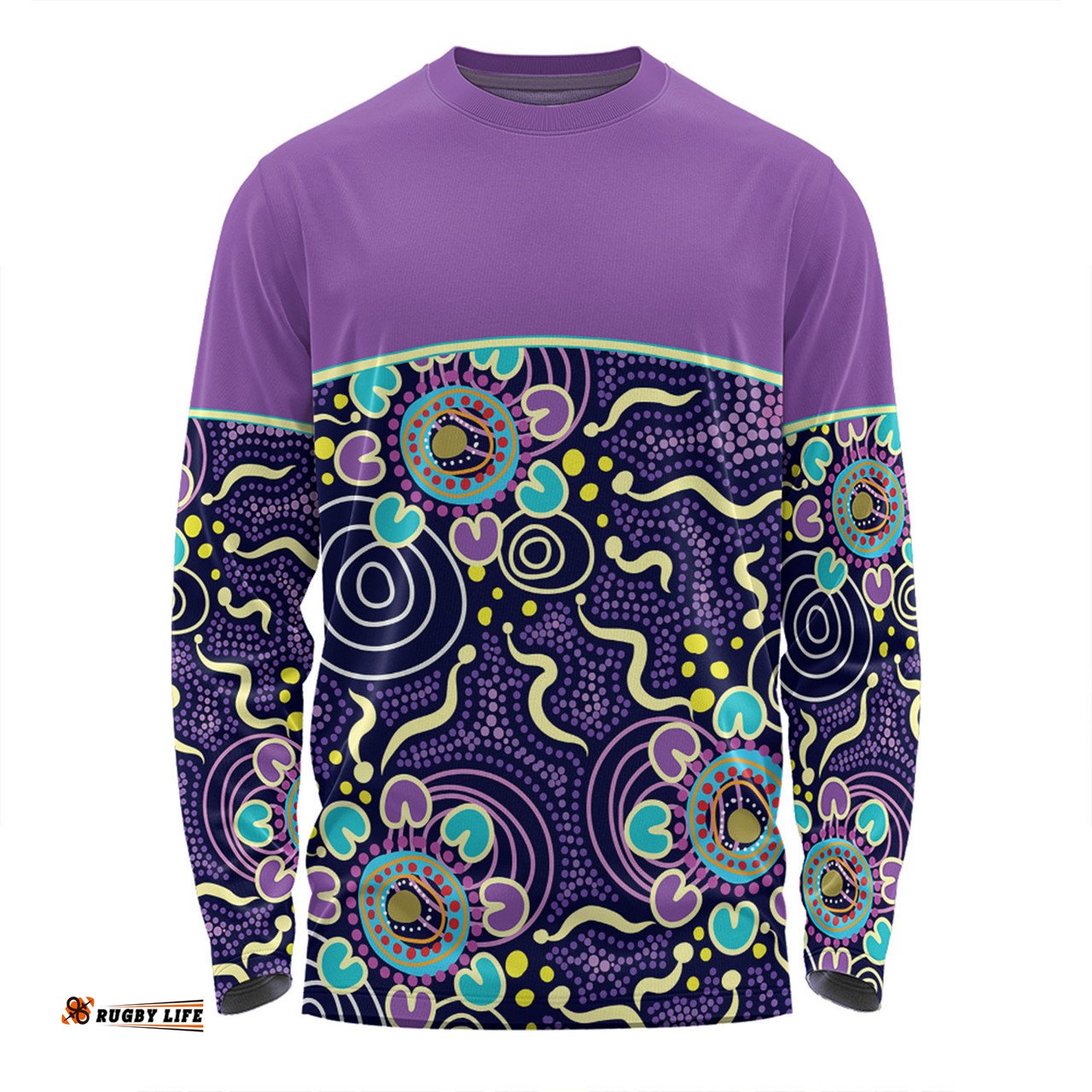Australia Aboriginal Custom Long Sleeve T-shirt - Purple Painting With Aboriginal Inspired Dot Long Sleeve T-shirt