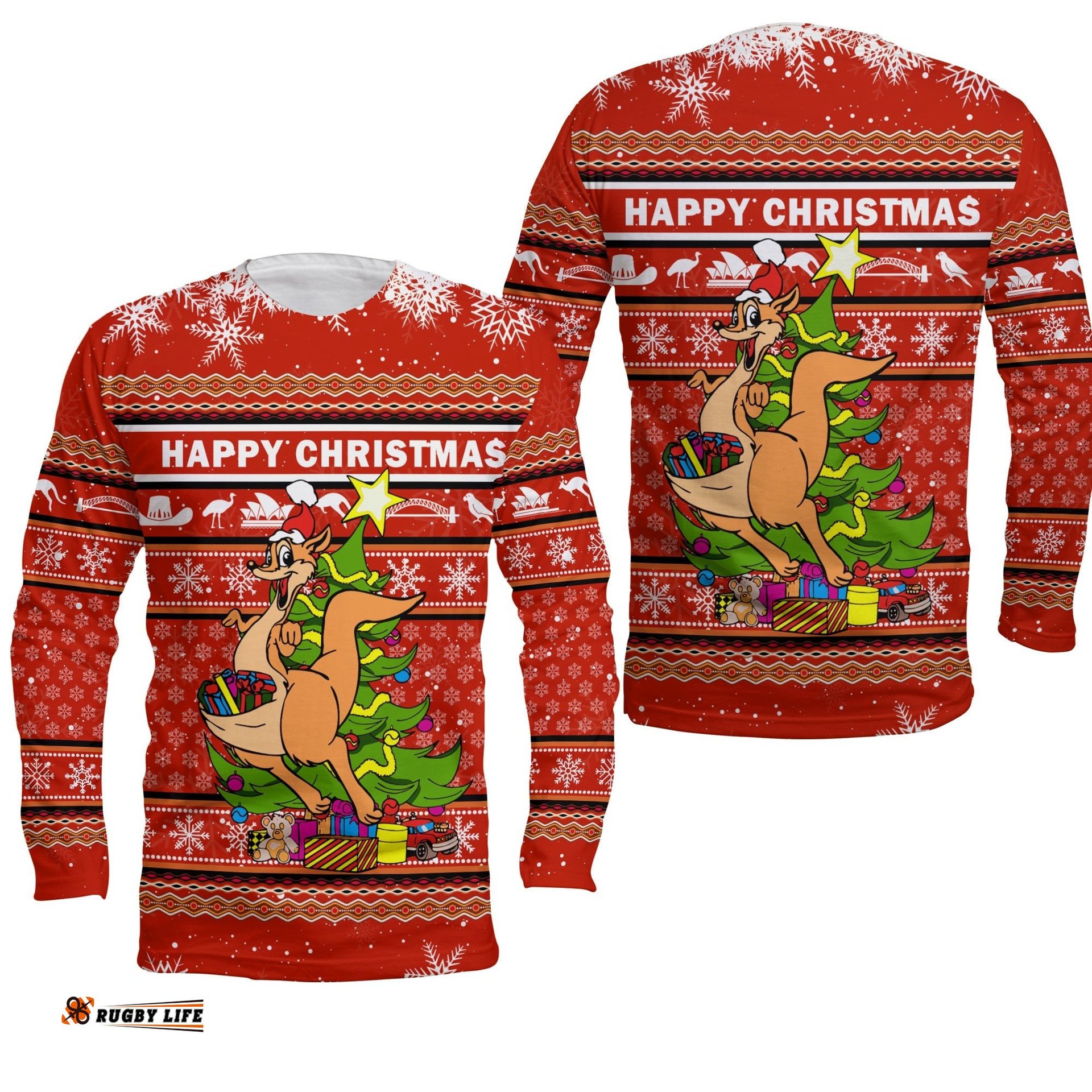 Australia Christmas Kangaroo Aboriginal Pattern Long Sleeve T-shirt