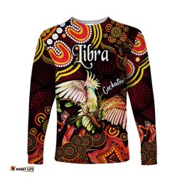 Australian Astrology Long Sleeve T-shirt Libra Cockatoo Glider Zodiac Aboriginal Red