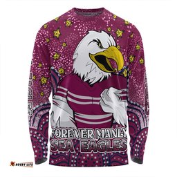 Manly Warringah Sea Eagles Custom Long Sleeve T-shirt - Custom With Aboriginal Inspired Style Of Dot Painting Patterns  Long Sleeve T-shirt