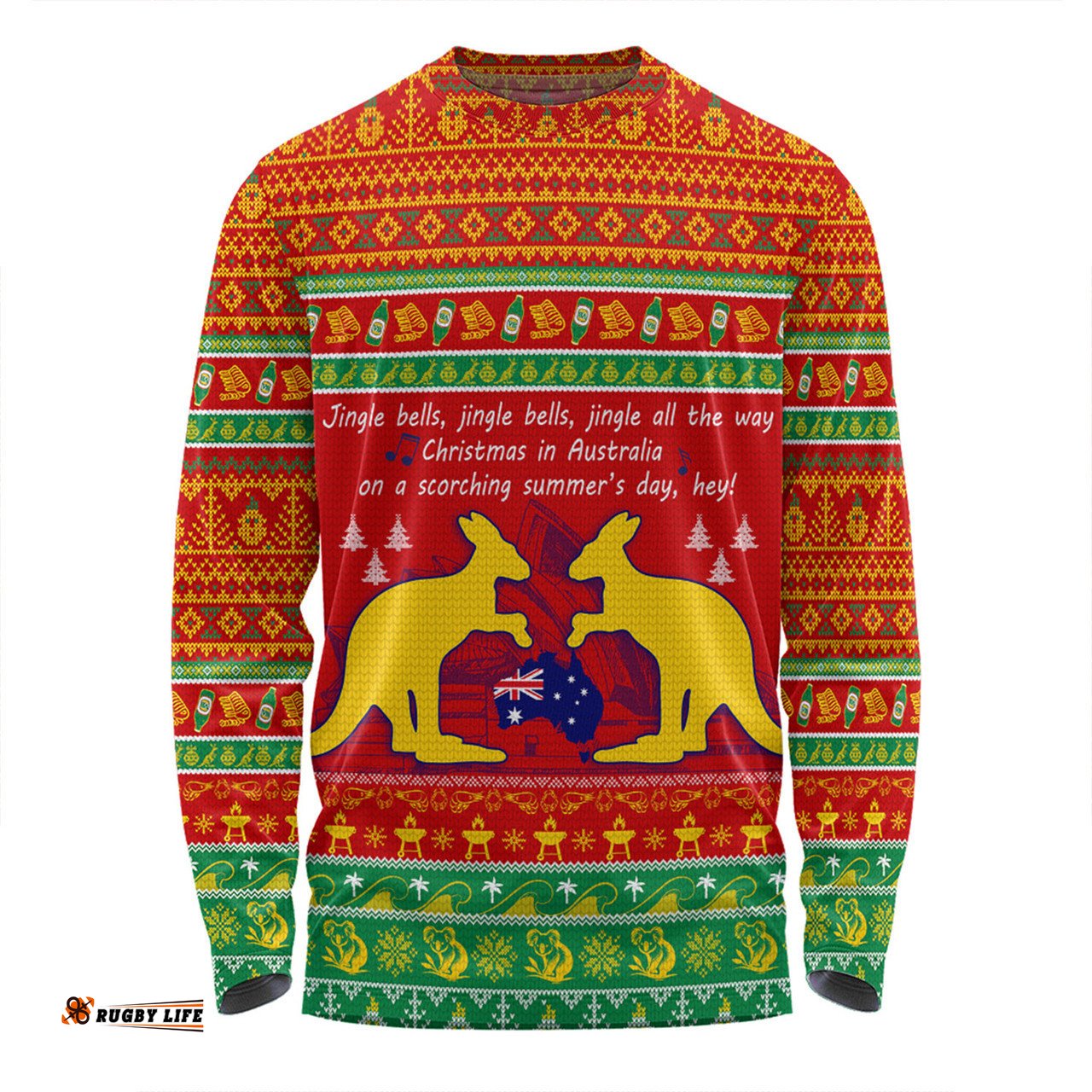 Australian Christmas Carol Christmas Long Sleeve T-shirt - Jingle Bells Ugly Style V2 Long Sleeve T-shirt