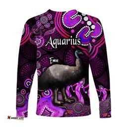 Australian Astrology Long Sleeve T-shirt Aquarius Emu Glider Zodiac Aboriginal Pink