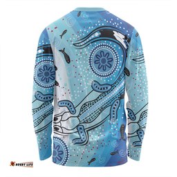 Australia Dot Painting Inspired Aboriginal Long Sleeve T-shirt - Aboriginal Dot Art With Crocodile Long Sleeve T-shirt