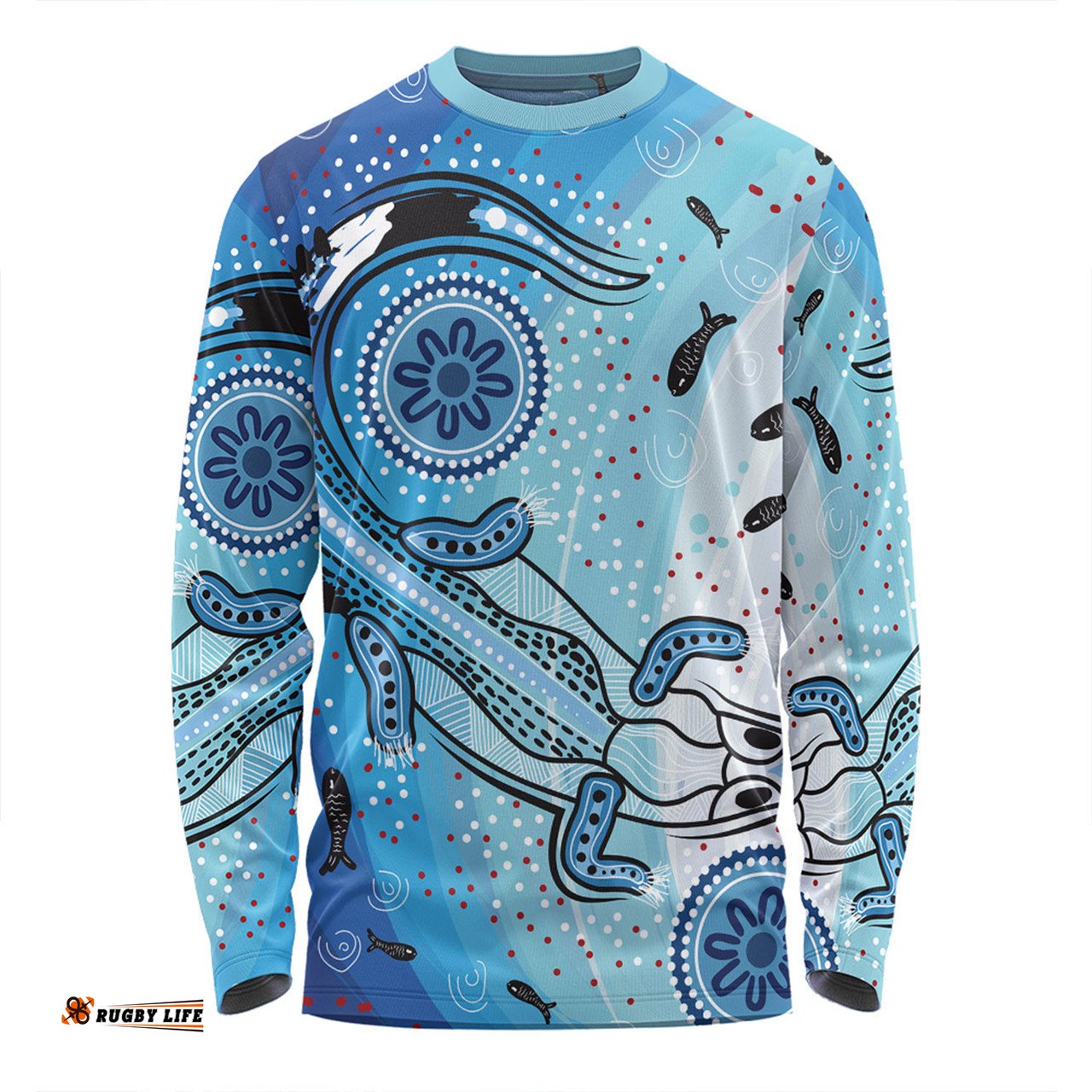 Australia Dot Painting Inspired Aboriginal Long Sleeve T-shirt - Aboriginal Dot Art With Crocodile Long Sleeve T-shirt
