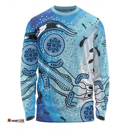 Australia Dot Painting Inspired Aboriginal Long Sleeve T-shirt - Aboriginal Dot Art With Crocodile Long Sleeve T-shirt