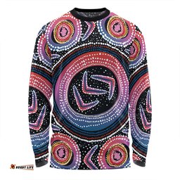 Australia Aboriginal Long Sleeve T-shirt - Aboriginal Boomerang Dot Art Long Sleeve T-shirt
