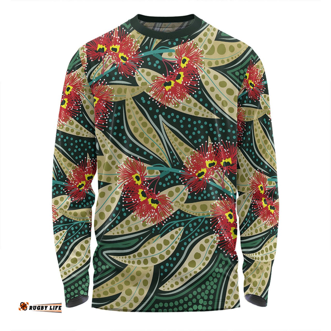 Australia Flowers Aboriginal Long Sleeve T-shirt - Aboriginal Dot Art of Australian Native Eucalyptus Plant Long Sleeve T-shirt