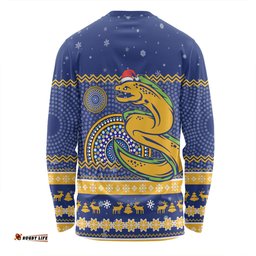 Parramatta Eels Christmas Custom Long Sleeve T-shirt - Ugly Xmas And Aboriginal Patterns For Die Hard Fan Long Sleeve T-shirt