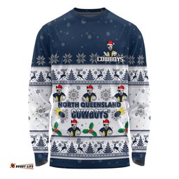 North Queensland Cowboys Christmas Custom Long Sleeve T-shirt - Special Ugly Christmas Long Sleeve T-shirt