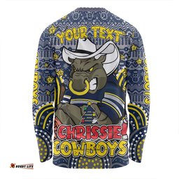 North Queensland Cowboys Christmas Custom Long Sleeve T-shirt - Christmas Knit Patterns Vintage Jersey Ugly Long Sleeve T-shirt