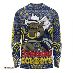 North Queensland Cowboys Christmas Custom Long Sleeve T-shirt - Christmas Knit Patterns Vintage Jersey Ugly Long Sleeve T-shirt