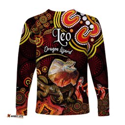 Australian Astrology Long Sleeve T-shirt Leo Dragon Lizard Zodiac Aboriginal Red