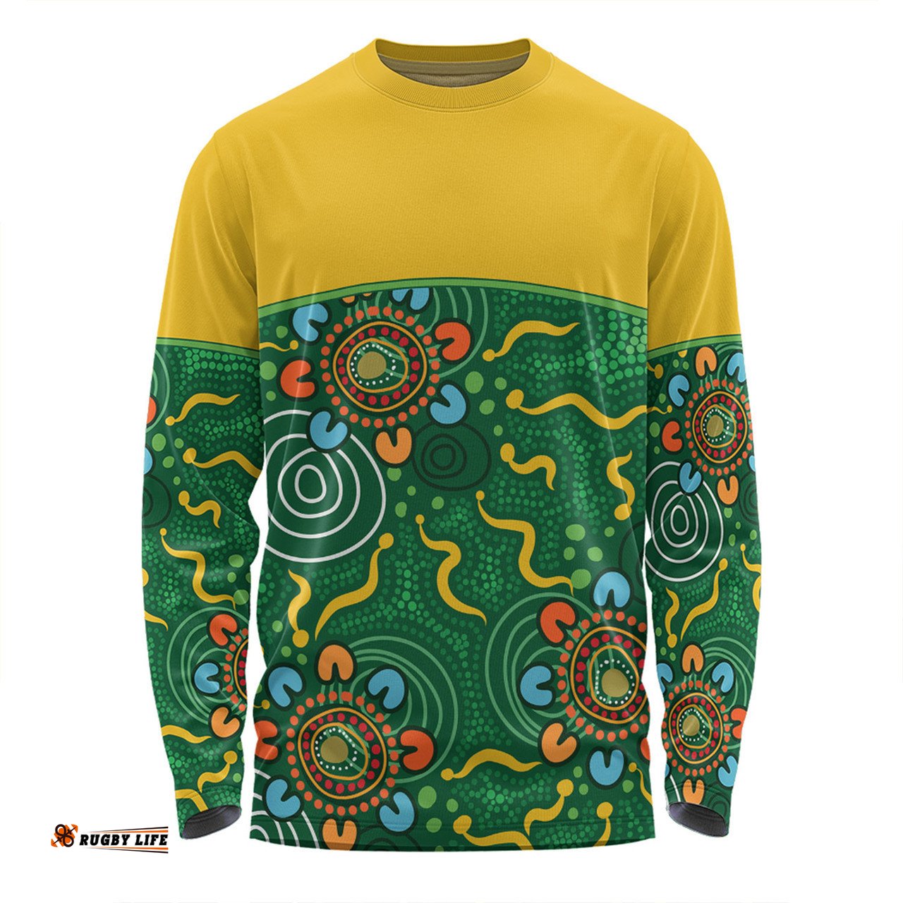 Australia Aboriginal Custom Long Sleeve T-shirt - Green Painting With Aboriginal Inspired Dot Long Sleeve T-shirt