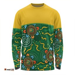 Australia Aboriginal Custom Long Sleeve T-shirt - Green Painting With Aboriginal Inspired Dot Long Sleeve T-shirt