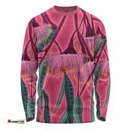 Australia Flowers Aboriginal Long Sleeve T-shirt - Aboriginal Dot Art Of Australian Native Eucalyptus Tree Branch Long Sleeve T-shirt