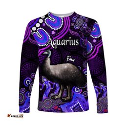 Australian Astrology Long Sleeve T-shirt Aquarius Emu Glider Zodiac Aboriginal Purple