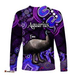 Australian Astrology Long Sleeve T-shirt Aquarius Emu Glider Zodiac Aboriginal Purple