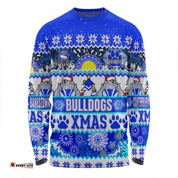 Canterbury-Bankstown Bulldogs Christmas Aboriginal Custom Long Sleeve T-shirt - Indigenous Knitted Ugly Xmas Style Long Sleeve T-shirt